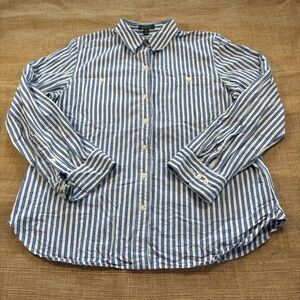LRL Lauren Jeans Co. Woman's Long Sleeve Blue/White Striped Cotton Shirt Size XL